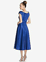 Rear View Thumbnail - Sapphire Cap Sleeve Faux Wrap Satin Midi Dress with Pockets