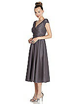 Side View Thumbnail - Stormy Cap Sleeve Faux Wrap Satin Midi Dress with Pockets