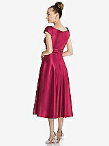 Rear View Thumbnail - Valentine Cap Sleeve Faux Wrap Satin Midi Dress with Pockets
