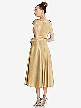 Rear View Thumbnail - Venetian Gold Cap Sleeve Faux Wrap Satin Midi Dress with Pockets