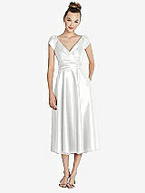 Front View Thumbnail - White Cap Sleeve Faux Wrap Satin Midi Dress with Pockets