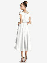 Rear View Thumbnail - White Cap Sleeve Faux Wrap Satin Midi Dress with Pockets