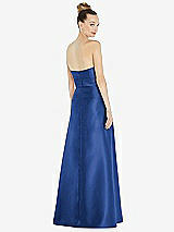 Rear View Thumbnail - Classic Blue Basque-Neck Strapless Satin Gown with Mini Sash