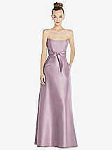 Front View Thumbnail - Suede Rose Basque-Neck Strapless Satin Gown with Mini Sash