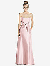 Front View Thumbnail - Ballet Pink Basque-Neck Strapless Satin Gown with Mini Sash