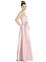 Side View Thumbnail - Ballet Pink Basque-Neck Strapless Satin Gown with Mini Sash