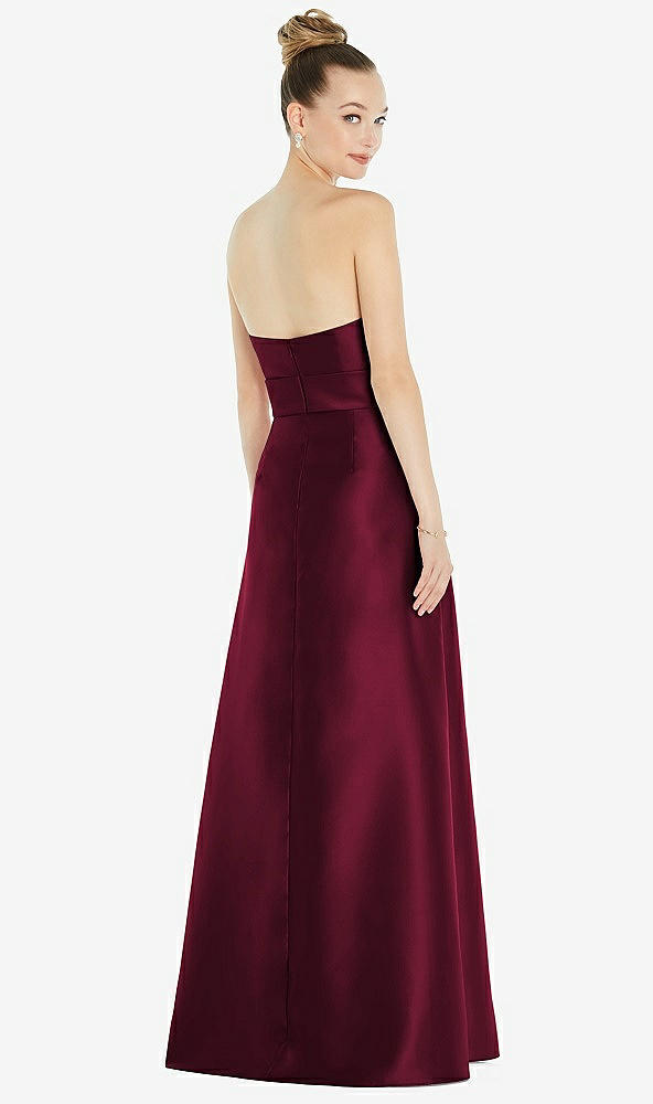 Back View - Cabernet Basque-Neck Strapless Satin Gown with Mini Sash