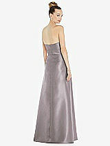 Rear View Thumbnail - Cashmere Gray Basque-Neck Strapless Satin Gown with Mini Sash