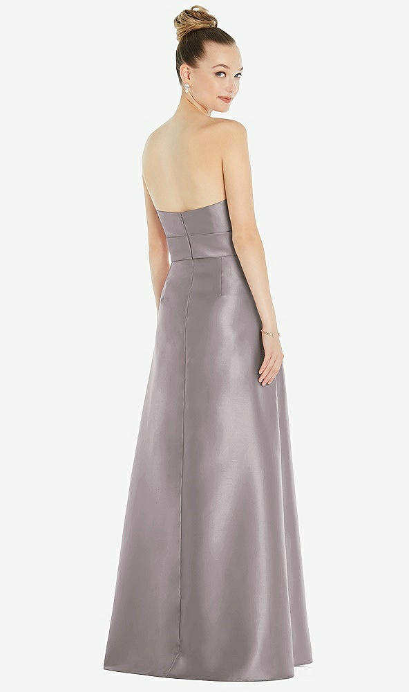 Back View - Cashmere Gray Basque-Neck Strapless Satin Gown with Mini Sash