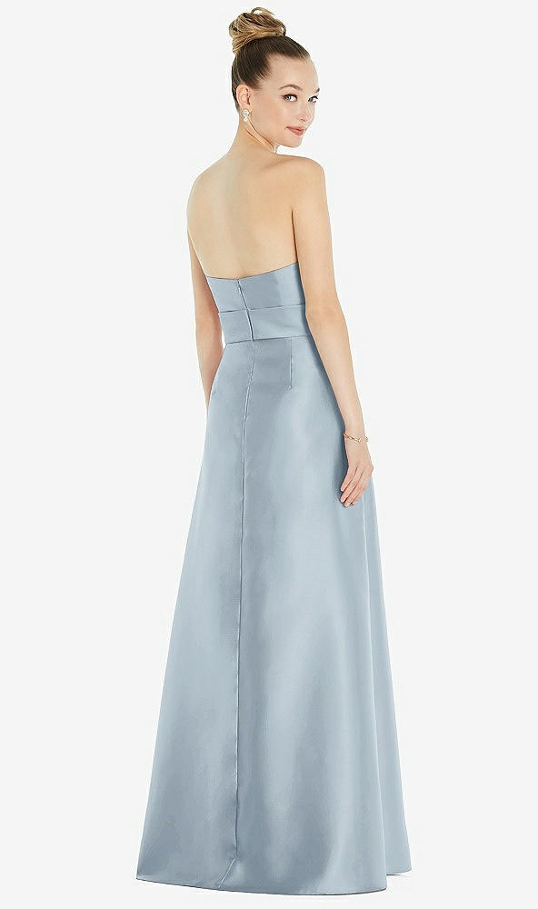 Back View - Mist Basque-Neck Strapless Satin Gown with Mini Sash