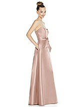 Side View Thumbnail - Toasted Sugar Basque-Neck Strapless Satin Gown with Mini Sash