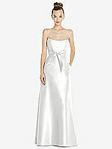 Front View Thumbnail - White Basque-Neck Strapless Satin Gown with Mini Sash