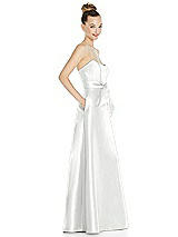 Side View Thumbnail - White Basque-Neck Strapless Satin Gown with Mini Sash