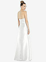 Rear View Thumbnail - White Basque-Neck Strapless Satin Gown with Mini Sash