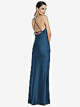 Rear View Thumbnail - Dusk Blue Diamond Halter Bias Maxi Slip Dress with Convertible Straps