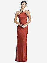 Front View Thumbnail - Amber Sunset Diamond Halter Bias Maxi Slip Dress with Convertible Straps