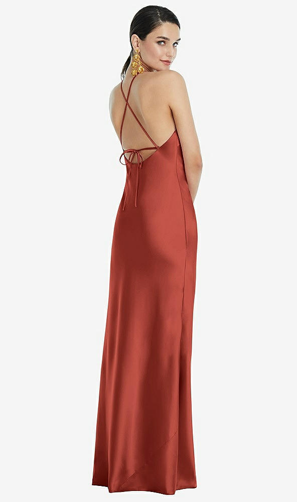 Back View - Amber Sunset Diamond Halter Bias Maxi Slip Dress with Convertible Straps