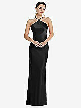 Front View Thumbnail - Black Diamond Halter Bias Maxi Slip Dress with Convertible Straps