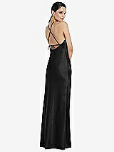 Rear View Thumbnail - Black Diamond Halter Bias Maxi Slip Dress with Convertible Straps