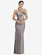 Front View Thumbnail - Cashmere Gray Diamond Halter Bias Maxi Slip Dress with Convertible Straps