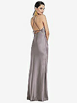 Rear View Thumbnail - Cashmere Gray Diamond Halter Bias Maxi Slip Dress with Convertible Straps