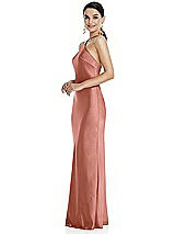 Side View Thumbnail - Desert Rose Diamond Halter Bias Maxi Slip Dress with Convertible Straps