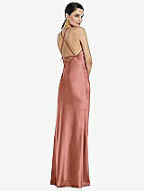Rear View Thumbnail - Desert Rose Diamond Halter Bias Maxi Slip Dress with Convertible Straps