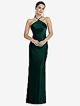 Front View Thumbnail - Evergreen Diamond Halter Bias Maxi Slip Dress with Convertible Straps