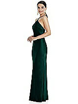 Side View Thumbnail - Evergreen Diamond Halter Bias Maxi Slip Dress with Convertible Straps