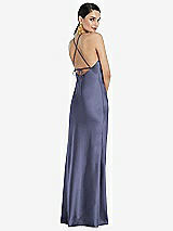 Rear View Thumbnail - French Blue Diamond Halter Bias Maxi Slip Dress with Convertible Straps