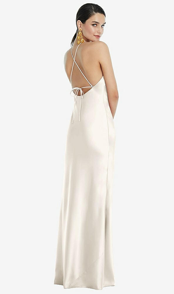 Back View - Ivory Diamond Halter Bias Maxi Slip Dress with Convertible Straps