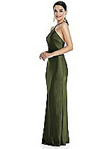Side View Thumbnail - Olive Green Diamond Halter Bias Maxi Slip Dress with Convertible Straps