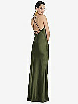 Rear View Thumbnail - Olive Green Diamond Halter Bias Maxi Slip Dress with Convertible Straps