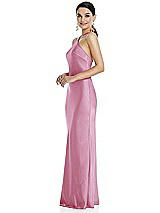 Side View Thumbnail - Powder Pink Diamond Halter Bias Maxi Slip Dress with Convertible Straps