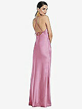 Rear View Thumbnail - Powder Pink Diamond Halter Bias Maxi Slip Dress with Convertible Straps