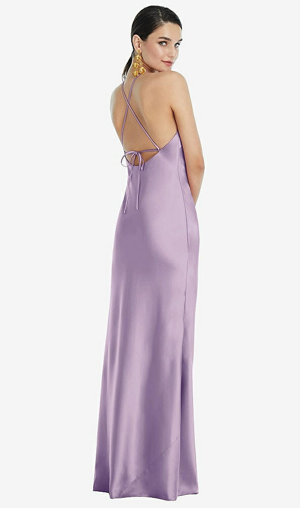 Back View - Pale Purple Diamond Halter Bias Maxi Slip Dress with Convertible Straps