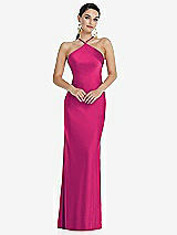 Front View Thumbnail - Think Pink Diamond Halter Bias Maxi Slip Dress with Convertible Straps