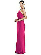 Side View Thumbnail - Think Pink Diamond Halter Bias Maxi Slip Dress with Convertible Straps