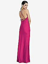 Rear View Thumbnail - Think Pink Diamond Halter Bias Maxi Slip Dress with Convertible Straps