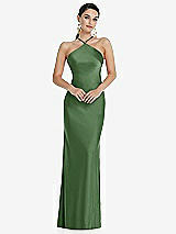 Front View Thumbnail - Vineyard Green Diamond Halter Bias Maxi Slip Dress with Convertible Straps