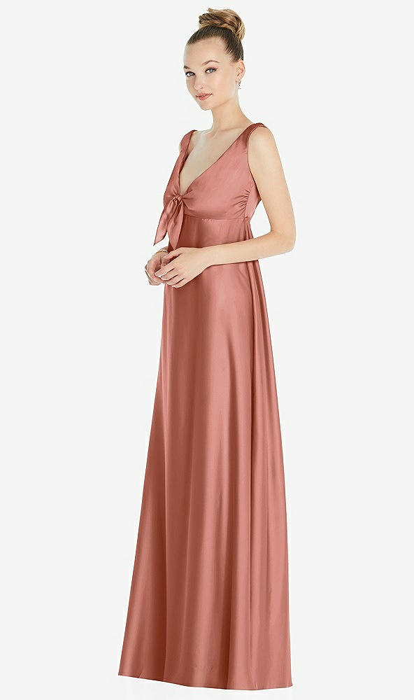 Front View - Desert Rose Convertible Strap Empire Waist Satin Maxi Dress