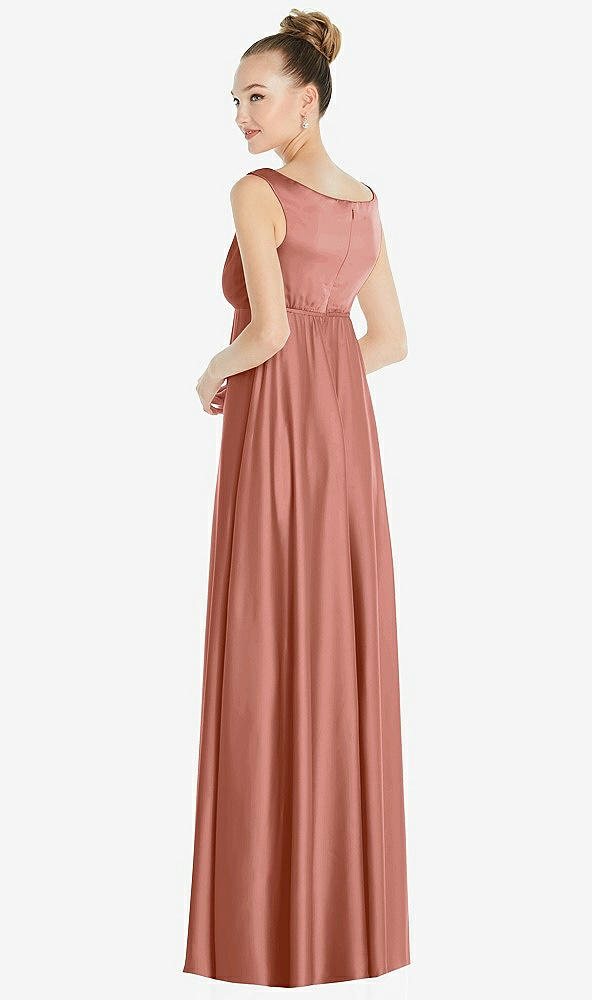 Back View - Desert Rose Convertible Strap Empire Waist Satin Maxi Dress