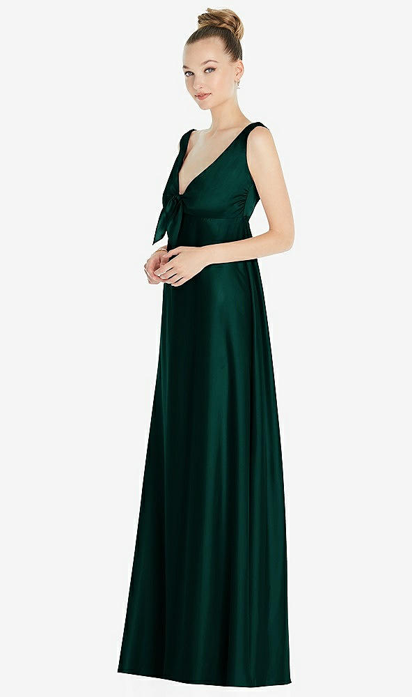Front View - Evergreen Convertible Strap Empire Waist Satin Maxi Dress
