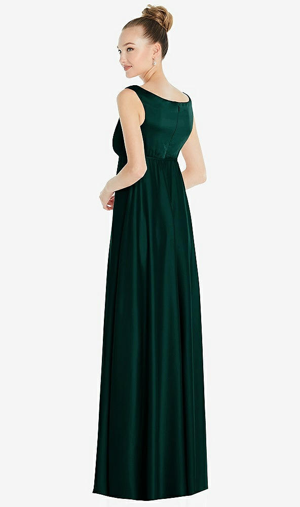Back View - Evergreen Convertible Strap Empire Waist Satin Maxi Dress