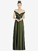 Alt View 2 Thumbnail - Olive Green Convertible Strap Empire Waist Satin Maxi Dress