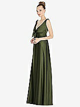 Front View Thumbnail - Olive Green Convertible Strap Empire Waist Satin Maxi Dress