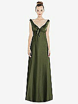 Side View Thumbnail - Olive Green Convertible Strap Empire Waist Satin Maxi Dress