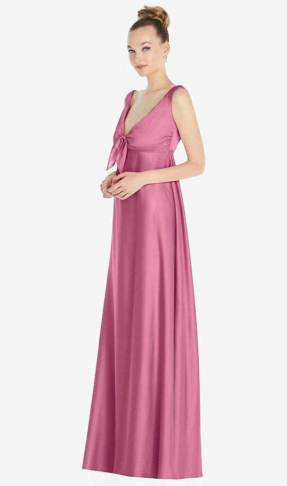 Front View - Orchid Pink Convertible Strap Empire Waist Satin Maxi Dress
