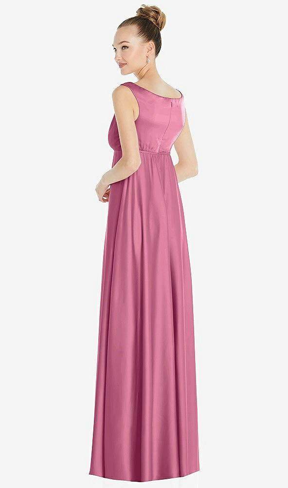 Back View - Orchid Pink Convertible Strap Empire Waist Satin Maxi Dress