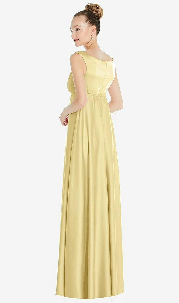 Back View - Pale Yellow Convertible Strap Empire Waist Satin Maxi Dress